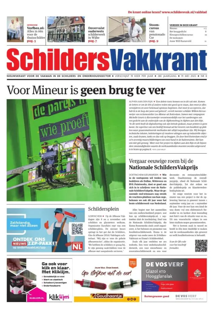 De Eisma Media Groep nam in 2010 de SchildersVakkrant over waardoor, samen met Eisma’s Schildersblad, de totale schilders- en onderhoudsmark nu op maat wordt bediend