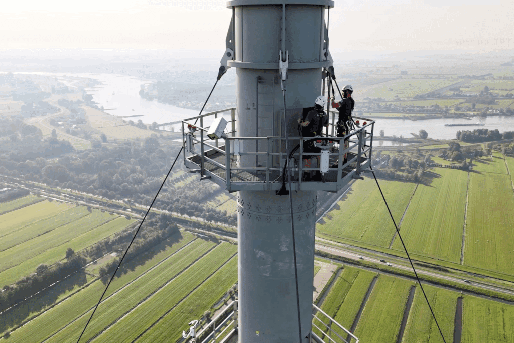 Vinylverf aanbrengen op meetmast